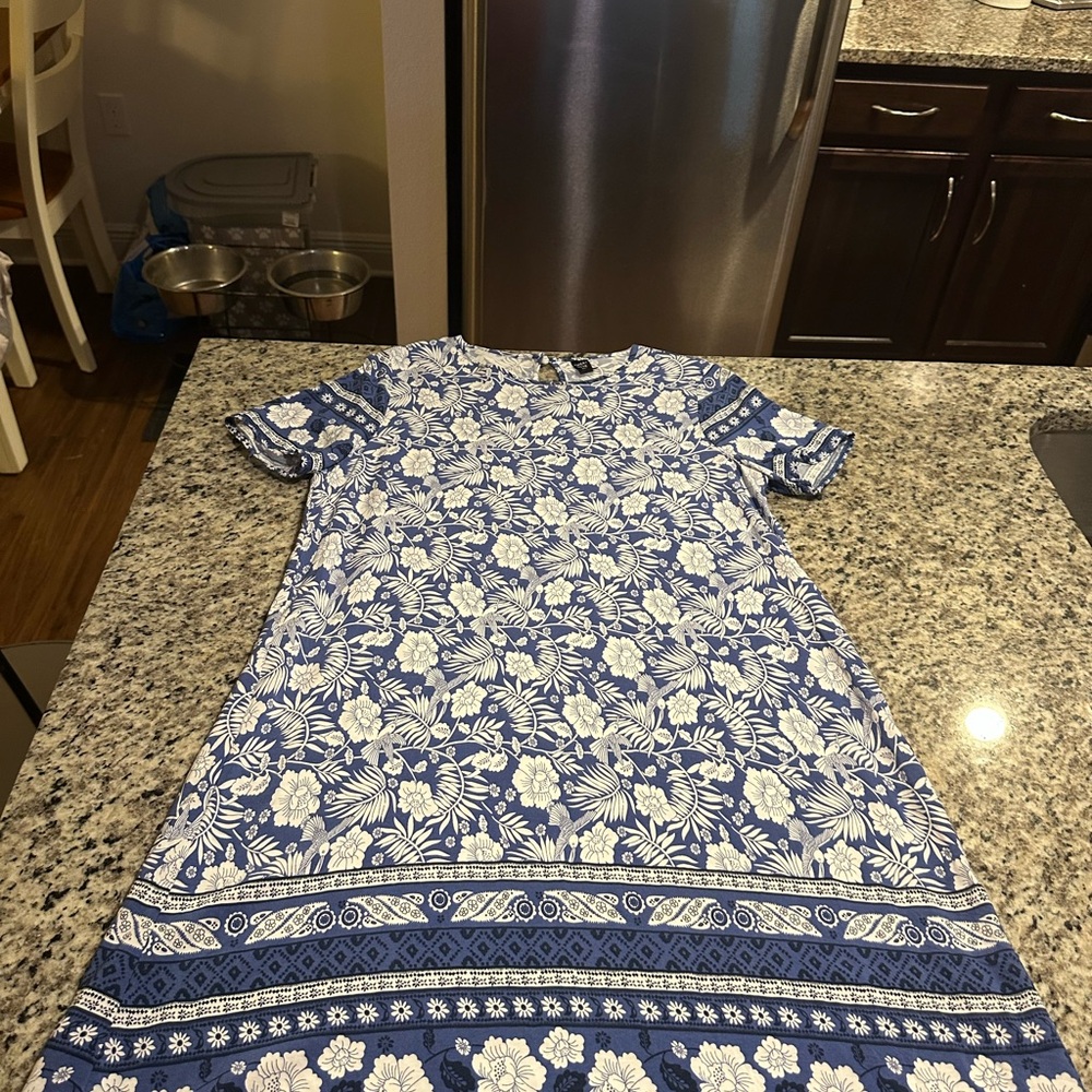 Floral Blue and White Midi Dress